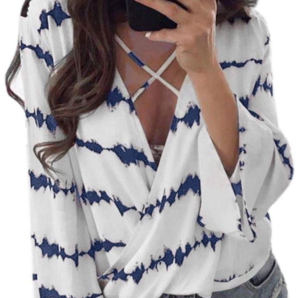 Blue and white silk blouse
